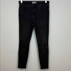 Madewell Black 9” High Rise Skinny Jeans with Distressed Details | Size 29
